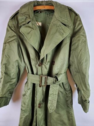 Vintage 1960s Military Army Long Trench Coat W/ Liner Field Jacket Small Regular