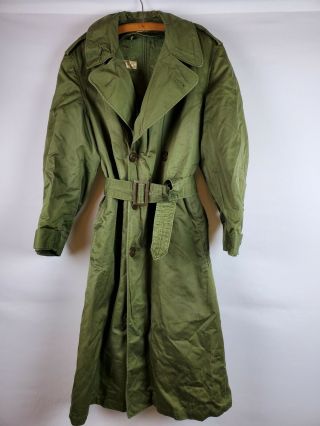 Vintage 1960s Military Army Long Trench Coat w/ Liner Field Jacket Small Regular 2