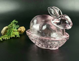 Vintage - Pink Color Glass Bunny/ Rabbit Candy/ Trinket Dish