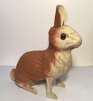 Vintage Paper Mache Composition Easter Bunny Rabbit Candy Container 6”