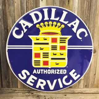 Cadillac Service Large 24 " Round Metal Tin Sign Vintage Shop Garage Dealer Blue
