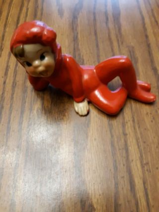 Vintage Christmas Ceramic Red Pixie Elf Figurine Not Marked