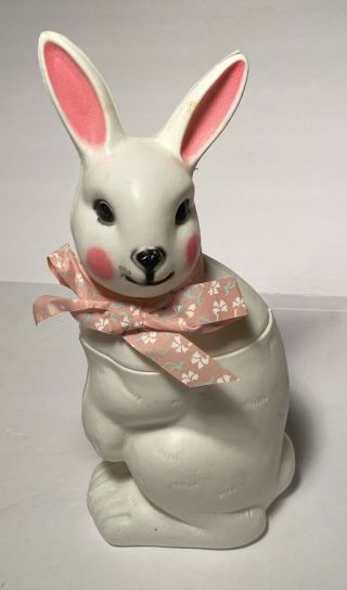 Vintage Plastic Blow Mold Easter Bunny Rabbit White Container