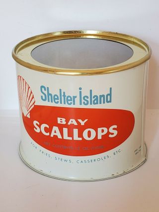 Fantastic Vintage Bay Scallops Can Shelter Island Oyster Co.  Greenport Ny