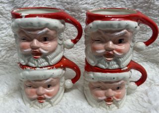 Vintage Set Of 4 Santa Face Mugs Christmas Box Some Paint Chipping