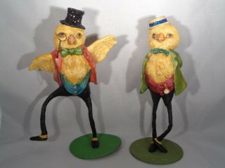 Bethany Lowe Designs Rare Set Of 2 Uptown Chicks Easter Decor 8 " Tall Euc