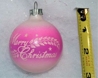 Vtg Shiny Brite Pink Ombre Unsilvered Stencil 2 - 3/4 " Ornament Merry Christmas
