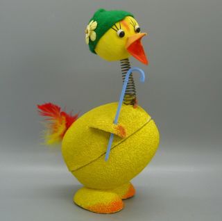 Vtg German Paper Mache Easter Chick Bobblehead 7 " Composition Candy Container