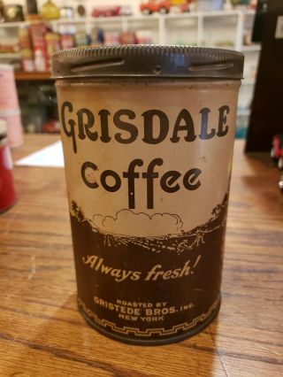 Grisdale Coffee Screw Top Vintage Tin Can 1 Lb One Pound Gristede Bros York