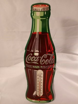Vintage Coca Cola Tin Bottle Thermometer,  Coke Tin Sign 17 Inch