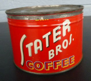 Vintage Stater Bros Coffee 1 Lb Keywind Tin Can Right Lid Colton California