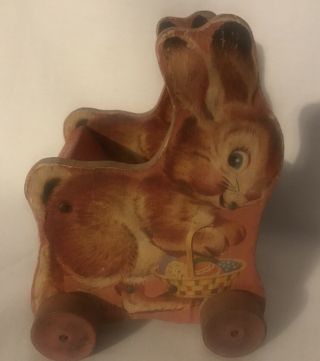 Rare 1950 Fisher - Price Easter Bunny Rabbit Cart 52 Wooden W Paper Lithographs