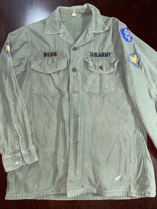 Us Army Men Sateen Og - 107 Button Shirt Utility Vietnam War 8th Infantry Patch