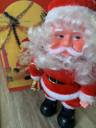 Vintage Musical Toy Walking Santa Claus Doll Plays 3 Songs Rings Bell Box