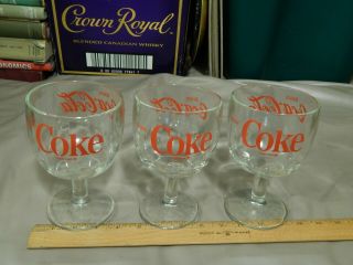 Coca - Cola {lot Of 3} Coke Glass Goblets Retro Promo Merch.  Vtg Soda Pop Ltd