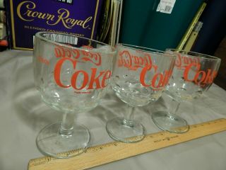 Coca - Cola {LOT of 3} COKE Glass Goblets Retro Promo Merch.  Vtg Soda Pop Ltd 3