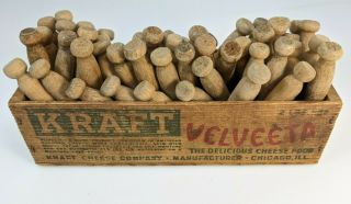 Vintage Kraft Cheese Wood Box Display,  50 Primitive Farmhouse Clothes Pins