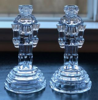 Deplomb 24 Lead Crystal Nutcracker Toy Soldier Candlestick Holders Made In Usa