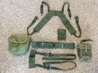 Vietnam Era M1956 Pistol Belt,  H Suspenders,  Ammo & First Aid Pouches &