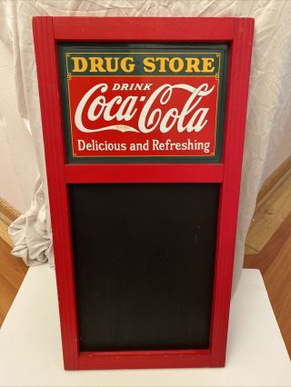 Drug Store Tin Coca Cola Sign Chalkboard Raised Letters 14x28