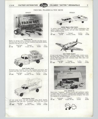 1958 PAPER AD 4 PG Hubley Toy Trucks Dump Stake Ford Tractor Loader Barn Navy 3