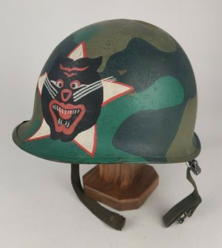 Vietnam Era Us Arvn Vietnamese Rangers Painted Camo M1 Helmet W/ 1968 Liner