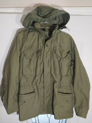 Vtg Us Army M - 65 Green Field Jacket Hooded Lined Mens Size Small Reg Vietnam