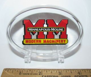 Minneapolis Moline Mm Modern Farm Machinery Trademark Logo Glass Paper Weight