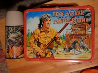 Vintage 1965 Fess Parker Daniel Boone Tv Show Lunchbox W/ Thermos