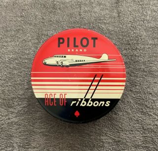 Pilot Brand Typewriter Ribbon Tin - Ace Of Ribbons - Jet Airplane - Chicago,  Ill