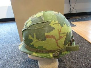 Vietnam War US Army M - 1 helmet with camo cover 2