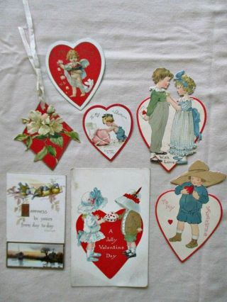 5 Vintage Valentines & 1 Postcard,  Raphael Tuck,