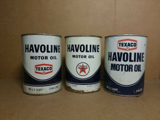 3 Vintage Texaco Havoline 1 Quart Motor Oil Cans Empty 3 Different Styles