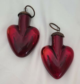 2 - Vintage 3” X 2 " Kugel Red Mercury Glass Christmas Valentine 