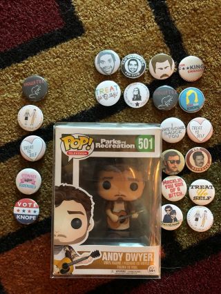 Funko Pop Parks And Recreation Andy Dwyer 501. ,  Parks & Rec Buttons & Magnets
