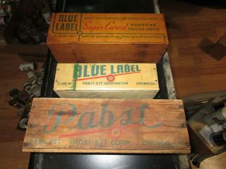 3 Different Vintage Pabst Beer Brewery Ett Blue Label Wooden Cheese Boxes