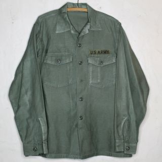 Vintage 1967 Vietnam Era Og 107 Army Green Cotton Sateen Shirt Large