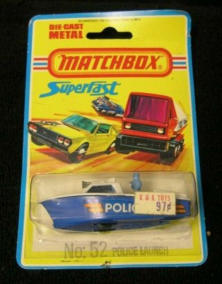 1975 Matchbox Fast Police Launch 52 On Card Lesney