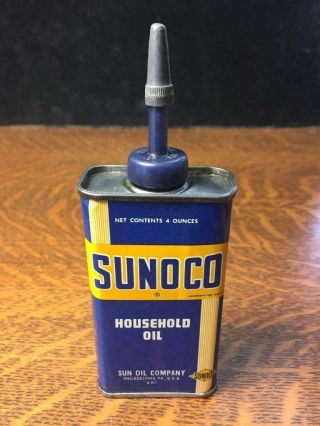 Vintage Sunoco Household Oil Oiler Tin Can 4 Oz.  Advertising Approx.  3/4,  Full