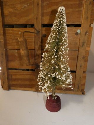 Vintage Christmas Flocked Bottle Brush Tree With Red Wood Base 10 - 1/2 "