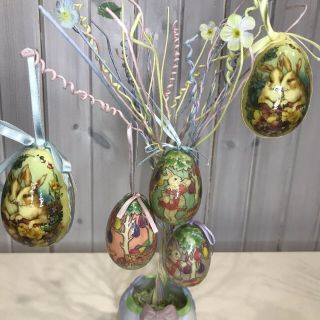 Vtg Decoupage Easter Eggs Paper Mache Decoration Ornaments 5