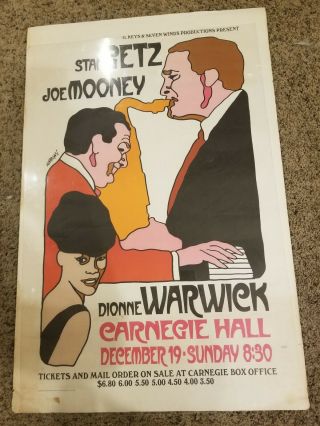 Vintage 1965 Darien House Stan Getz Dionne Warwick Carnegie Hall Poster
