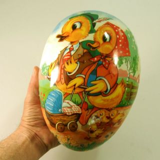 Vintage Paper Mache Easter Egg Candy Container Germany 10 " Duck Family Color