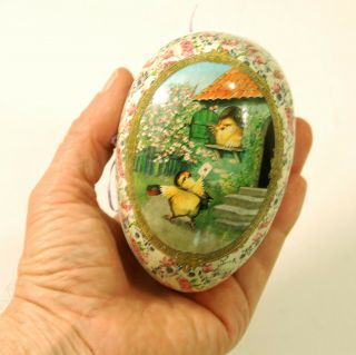 Vintage Paper Mache Easter Egg W/ Chicks Made In Germany By Nestler 5 " Long
