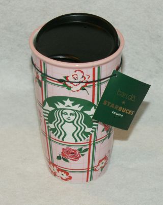 Starbucks Ban.  Do Pink Plaid Ceramic Travel Tumbler 12oz.