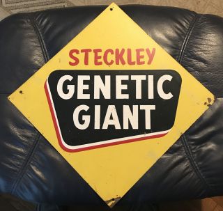 Vintage Metal Steckley Genetic Giant Seed Feed Sign 12”x12”