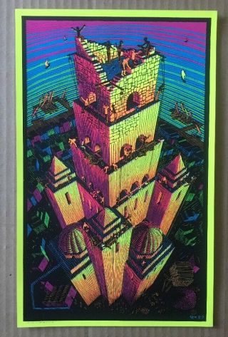 Victory Tower Blacklight Vintage Poster Psychedelic Pin - Up 1960 