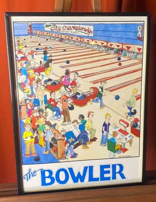 1985 The Bowler John Holladay Bowling Framed Print Vintage Poster