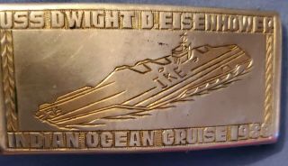 Vintage Solid Brass Uss Dwight D Eisenhower Indian Ocean Cruise 1980 Belt Buckle