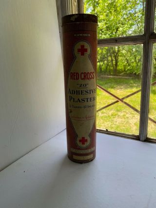 Vintage Red Cross Zo Adhesive Plaster Container Advertising Tin Display